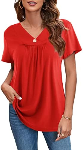 Starybirds Womens Tops Casual Short Sleeve Shirt Summer V Neck T-Shirt Longline Blouse