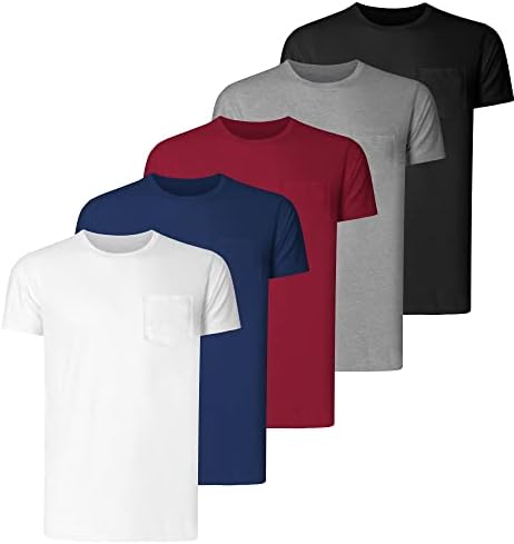 Teesmen Mens Plain T-Shirt 5pack Cotton Multipack Crew Neck Tees Work Summer Short Sleeve Breathable T Shirt for Men