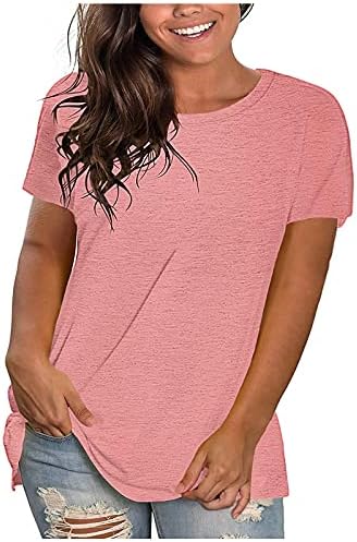 Womens Short Sleeve Tops Plus Size Loose Crew Neck T Shirt Ladies Summer Baggy Basic Comfy Soft Casual Long Tops Solid Color Classic Relax Fit Oversize T-Shirt