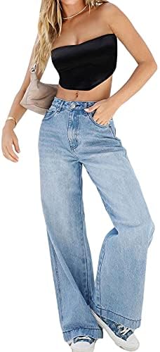 Women's Y2K High Waist Pants Wide Leg Denim Jeans Straight Casual Loose Baggy Trousers Vintage E-Girl Streetwear