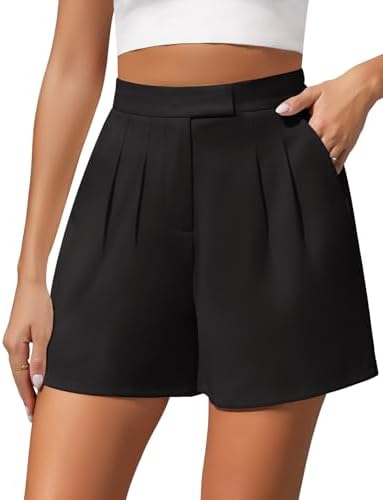 Xnova Women's Shorts Summer Casual Elegant Ladies High Waisted Shorts with Pockets, Wide Leg Tailored Shorts with Back Elasticated Waist