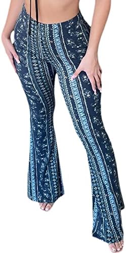 YILEEGOO Boho Flare Pants Women's High Waist Wide Leg Trousers Long Palazzo Bell Bottoms