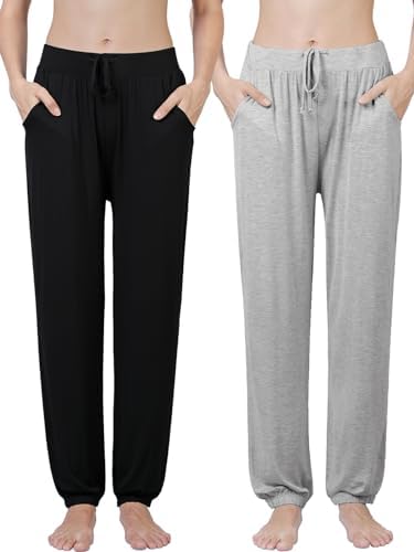 Ymmchy Women's Pajama Pants Soft Pyjama Bottoms Lounge Trousers Sleep Pants with Pockets 2-Pack