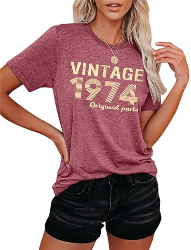 hohololo 50th Birthday T-Shirts Women Vintage 1974 Shirt Graphic Fifty Birthday shirs Casual Birthday Gifts Blouse Tops...