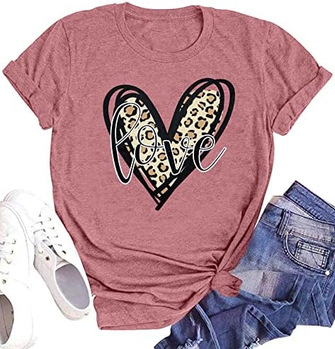 hohololo Women's T-Shirt Ladies Heart Print Cotton T Shirts Short Sleeve Crewneck Summer Tops Casual Basic Tee