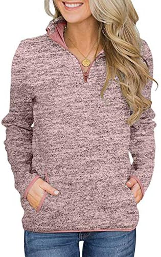 iWoo Womens Casual Sweatshirt Long Sleeve Stand Collar 1/4 Zip Cosy Tops Pullover with Two Pockets