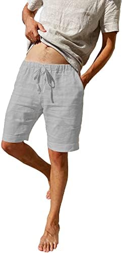 LVCBL Men's Summer Loose Casual Linen Shorts with Pockets Elasticated Waist