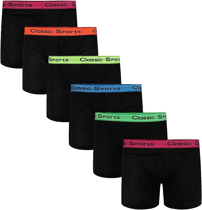 6 Pack Mens Classic Sports Cotton Boxer Shorts Trunks Underwear / Neon Waistband