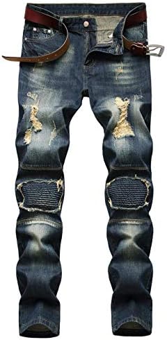 AIYINO Mens Biker Jeans Ripped Regular Straight Leg Stylish Denim Jeans All Waist