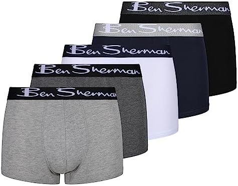 Ben Sherman Men's Podrick Black Boxer Shorts, Soft Touch Cotton with Contrasting White Elasticated Waistband | Comfortable and Breathable Underwear-Pack of 5