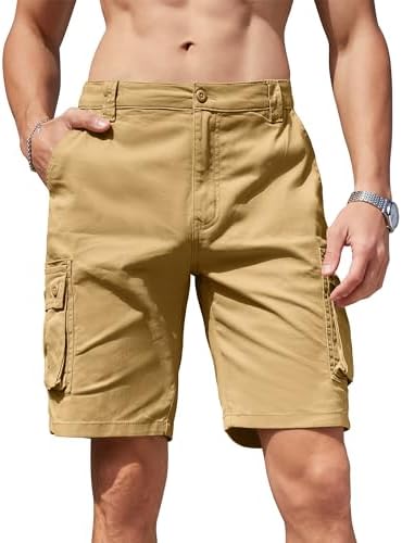 Breampot Mens Cargo Shorts Casual Cotton Combat Shorts Multi-Pocket Elastic Waist Utility Work Shorts