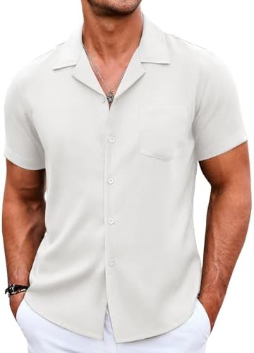 COOFANDY Men's Casual Shirt Summer Beach Shirt Cuban Shirt Short Sleeve Holiday Shirt with Front Pocket