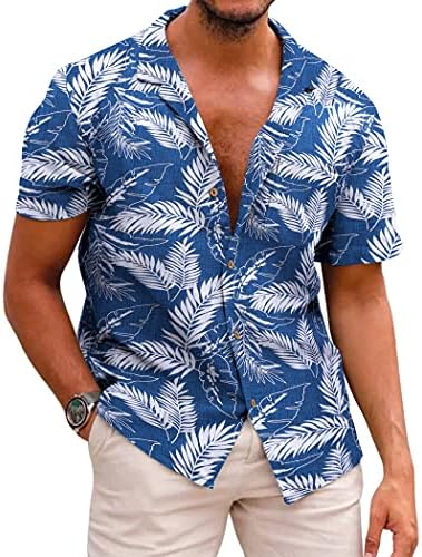 COOFANDY Men's Hawaiian Shirts Floral Cotton Linen Button Down Tropical Beach Holiday Shirts