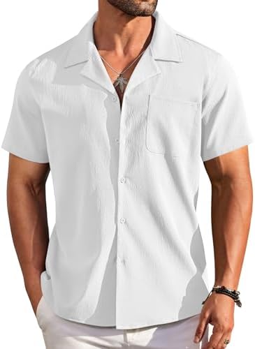 COOFANDY Men's Shirts Short Sleeve Casual Summer Shirt Button Down Spread Collar Fashion Textured Summer Beach Tshirts with Pocket