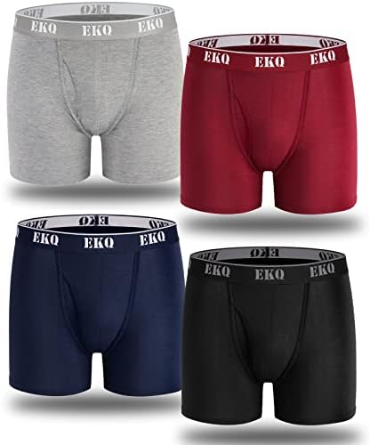 EKQ Bamboo Mens Boxer Shorts Multipack 4 Pack Breathable Mens Underwear Boxers Briefs with Open Fly Pouch Sports Underpants Moisture Wicking