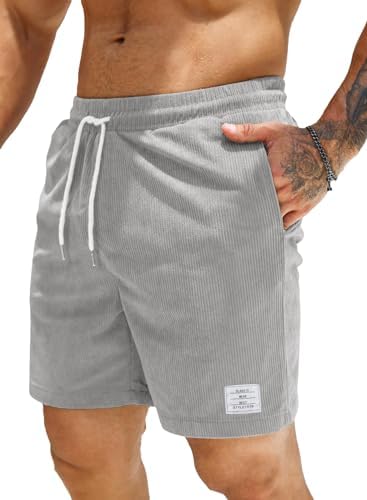 Elegancity Mens Corduroy Shorts Casual Sports Drawstring Summer Jogging Shorts with Pockets S-3XL