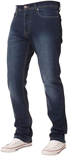 Enzo Mens Jeans Stretch Straight Leg Regular Fit Denim Pants Big Tall All Waists