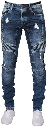 Enzo Mens Super Skinny Fit Jeans Stretch Ripped Biker Denim Pants All Waist Legs