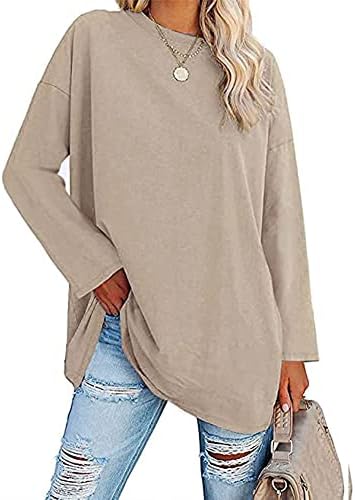 Famulily Women's Basic Round Neck Long Sleeve Cotton T Shirts Solid Color Comfy Loose Tunic Tee Shirts Tops