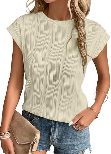 Gemulate Short Sleeve Tops Round Neck Blouse Tees for Women Ladies Knit Solid Casual T Shirts S-XXL