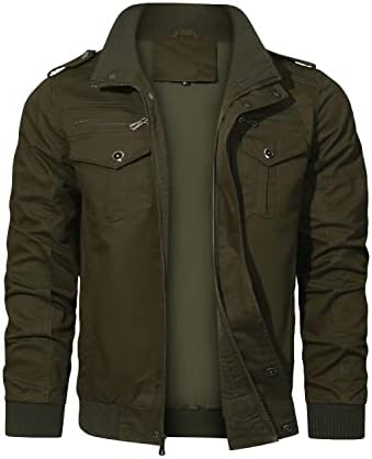 HOOD CREW Men’s Multi Pockets Casual Outwear Military Bomber Jacket stand-up collar Cargo Jacket