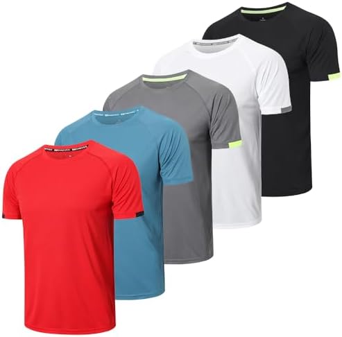 HUAKANG Mens Short Sleeve Crew Neck Gym T Shirt Running Tops Mens Breathable Moisture Wicking Active Workout Shirts