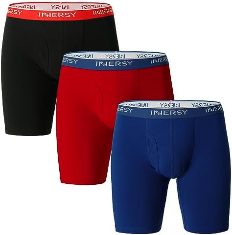 INNERSY Anti Chafing Underwear Mens Long Leg Boxers Shorts Cotton Underpants with Fly Pants 3 Pack