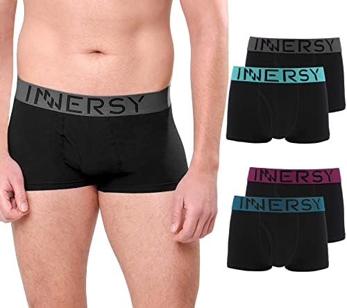 INNERSY Mens Underwear Trunks Open Fly Stretch Cotton Boxer Shorts Low Rise Pants Pack of 4