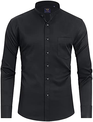 J.VER Mens Grandad Collar Dress Shirt Regular Fit Long Sleeve Casual Banded Collar Non Iron Shirt with Pocket S-5XL