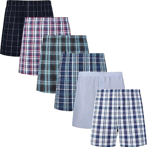 JupiterSecret Mens Woven Boxers Underwear Cotton Boxers for Men, Mens Boxers Shorts Multipack with Button Fly S-6XL