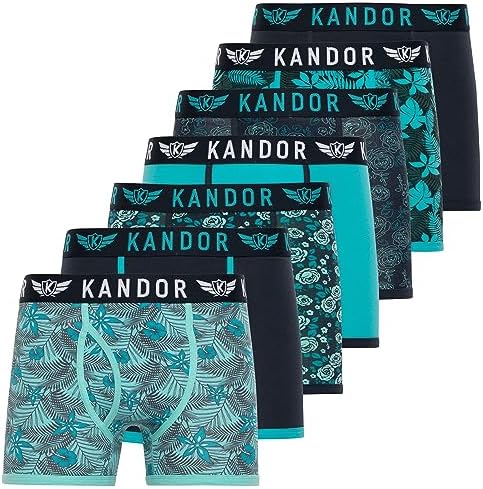 Kandor mens boxers – boxer shorts for men multipack of 7, comfortable stretch cotton men’s underwear trunks, colourful & black underpants, multi pack man briefs.