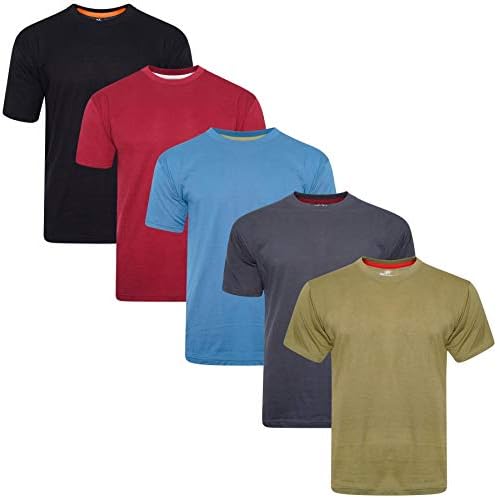 Keanu Mens 5 Pack Plain Crew T Shirts - 100% Cotton - White - Everyday/Summer Colours