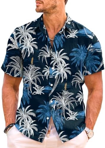 Meilicloth Mens Hawaiian Shirts Casual Short Sleeved Funky Flower Summer Beach Holiday Shirt