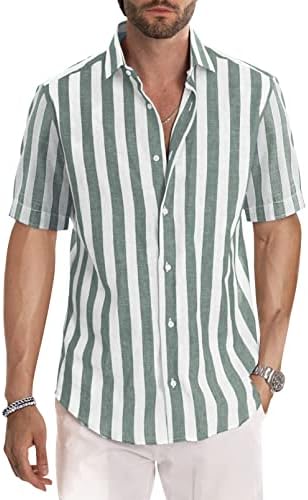 Meilicloth Men's Short Sleeve Shirts Summer Striped Casual Shirt Button Down Regular Fit Tops, Top for Long Lasting Comfort