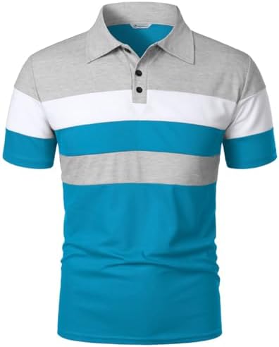 Mens Polo Shirts Short Sleeve Contrast Color Shirt Summer Patchwork Tee Golf Tennis Tops