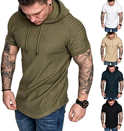 Mens Short Sleeve Hoodie T-Shirt-Casual Sports Hooded Short Top