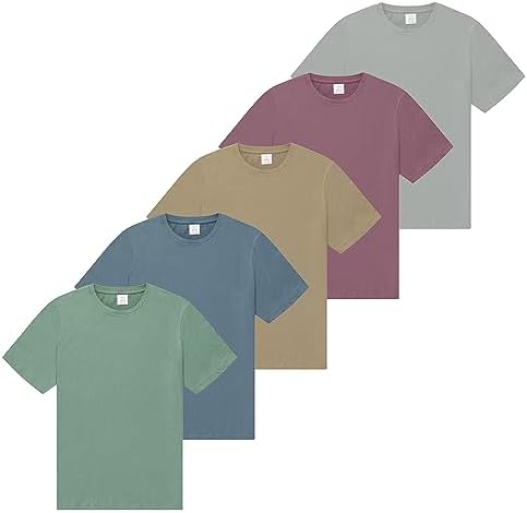 Mens T-Shirt 5 Pack Multicoloured Short Sleeve Shirts for Mens Tee Crew Neck Cotton Shirts - Lightweight and Comfortable - Size S-4XL