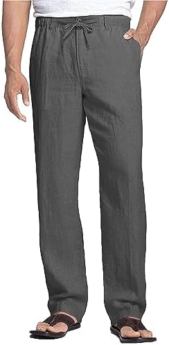 NANAMEEI Men's Cotton Linen Trousers Casual Trousers with Elastic Waist Men Loose Fit Trousers