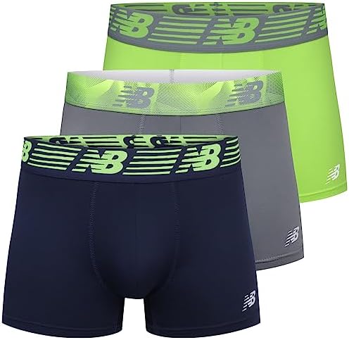 New Balance Men's 3" Performance No Fly Short Boxer Brief Trunks Underpants with Built in Pouch Support (3 Pack)