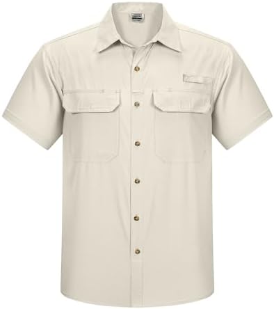 Outdoor Ventures Men's Quick Dry Casual Shirts UPF 50 Button Down Hiking Shirts Lightweight Short Sleeve Cooling Shirt for Safari Fishing Golf Travel