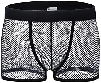 ROSVAJFY Men's Sexy Mesh Boxer Shorts See Through Breathable Underwear Fishnet Low Rise Pants Male Sheer Trunks Stretch Panties Comfort Underpants