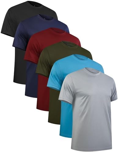 Rolimaka 6 Pack T Shirts for Men Quick Dry Short Sleeve Sport Shirts Moisture Wicking Active Athletic Gym Running Tops Mens Work Shirts