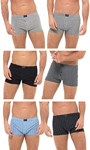 Undercover 6 Pairs Mens Cotton Blend Button Boxer Shorts Check Patterened or Plain Boxers Sizes S-6XL