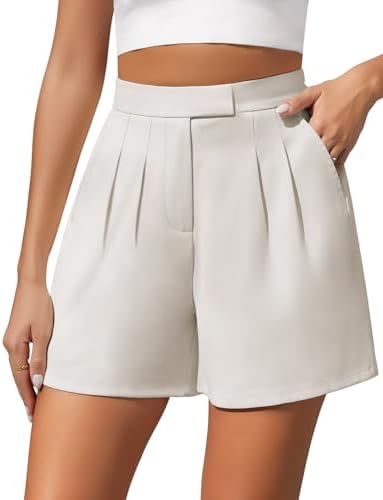 Xnova Women's Shorts Summer Casual Elegant Ladies High Waisted Shorts with Pockets, Wide Leg Tailored Shorts with Back Elasticated Waist