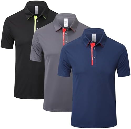 ZENGVEE 3 Pack Men's Polo Shirts Breathable Quick Dry Golf Polo Shirts Color Clash Collar Outdoor Sports Tee Tops with 3 Buttons