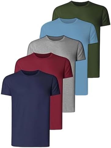 flintronic Men's T-Shirt, 5 Pack Plain Crew Neck T-Shirt, Super Soft T-Shirt, Comfort Fit, Stretch Men's T-Shirts for any Occasion