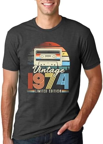 hohololo 50th Birthday T-Shirts Men Vintage 1974 Shirt Graphic Fifty Birthday shirs Casual Birthday Gifts Blouse Tops...