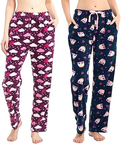 iceBoo Ladies Pack of 2 Pyjamas Bottoms Fleece Womens long pants Lounge & nightwear pjs with Pockets