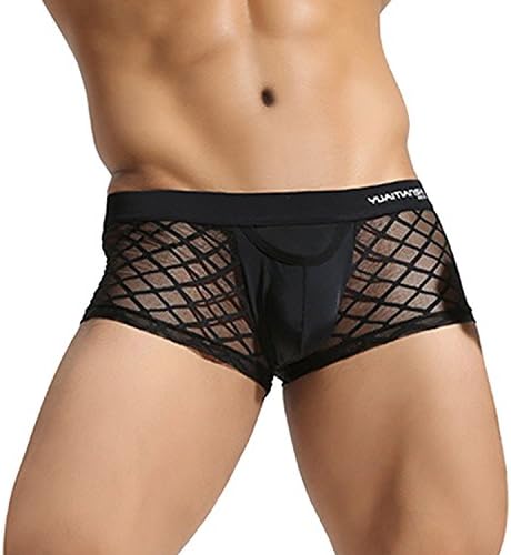 sandbank Men's See Through Underpants Sexy Lingerie Mesh Transparent Boxer Briefs Underwear Panties