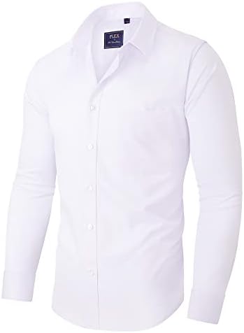 siliteelon Men Shirts Non Iron Long Sleeve Plain Stretch Regular Fit Dress Business Formal Shirt